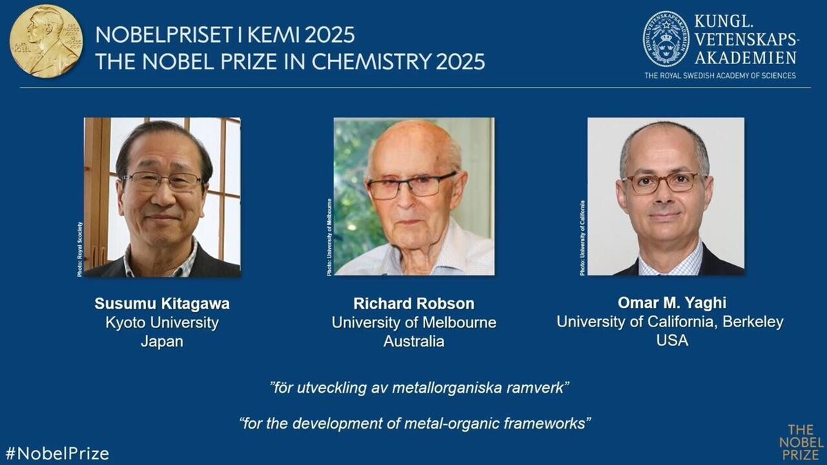 Susumu Kitagawa, Richard Robson and Omar M.Yaghi share 2025 Nobel chemistry prize
➡️ go.france24.com/NXD