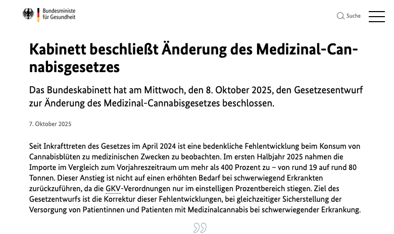 Florian_pi's tweet photo. Es ist durch das Kabinett, was bedeutet das? Nächste Schritte im Gesetzgebungsverfahren (kurze Zusammenfassung):
- Der Kabinettsentwurf geht nun in den Bundestag und durchläuft dort drei Lesungen.
- In den Ausschüssen (vor allem Gesundheit und Recht) können Änderungen vorgeschlagen werden, bevor die zweite Lesung stattfindet.
- Nach der abschließenden Abstimmung im Bundestag geht der Entwurf in den Bundesrat (Vertretung der Länder).
- Der Bundesrat kann den Entwurf billigen, ablehnen oder den Vermittlungsausschuss anrufen, um Änderungen zu verhandeln.
- Wenn beide Kammern zustimmen, wird das Gesetz vom Bundespräsidenten unterzeichnet, im Bundesgesetzblatt veröffentlicht und tritt danach in Kraft.
- Änderungen sind weiterhin möglich während der Ausschussberatungen, der Lesungen im Bundestag und im Vermittlungsverfahren.