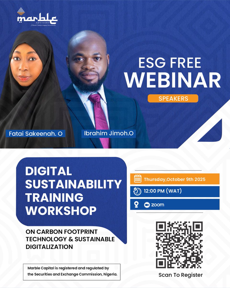 marblecapital's tweet photo. FREE ESG WEBINAR
Learn to cut digital emissions &amp; lead sustainable transformation!
📅 Oct 9 | 🕛 12–1:15 PM | 💻 Zoom | 
Register now [https://t.co/Yv0hdbLC8H]
#ESG #GreenTech #NetZero #DigitalSustainability #ClimateAction #Sustainability #CarbonFootprint #TechGood #MarbleCapital https://t.co/NS65I0QXzw