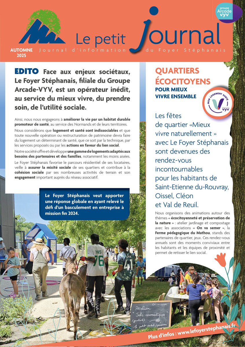 Le Petit Journal <a href="/LFStephanais/">Le Foyer Stephanais</a> Édition d'automne vient de paraître.
Disponible sur notre site internet lefoyerstephanais.fr
Au sommaire :
🏡Le vivre ensemble dans nos quartiers et nos résidences
🏗Nos chantiers
🏆Notre nouveau bouquet de services Habitat Privilège <a href="/Groupe_VYV/">Groupe VYV</a>