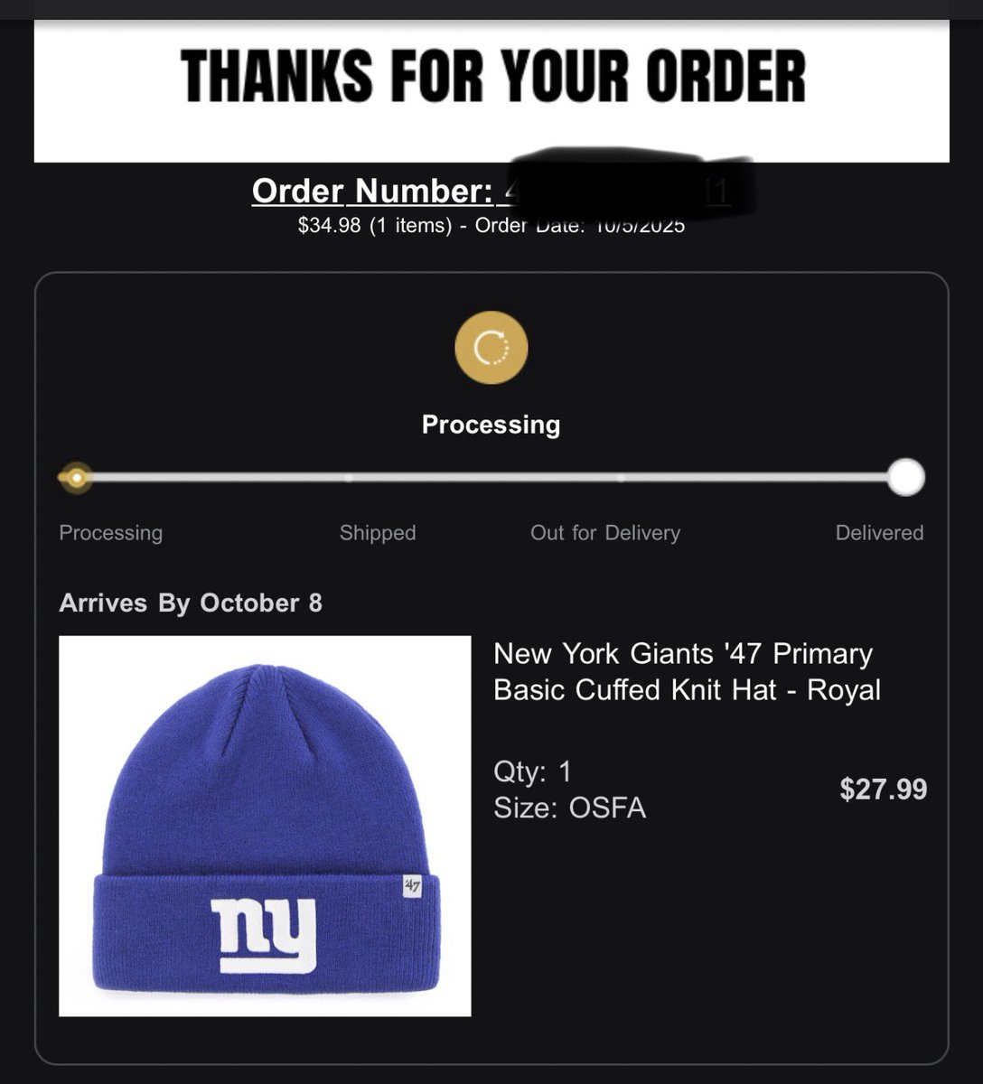 ripp253's tweet photo. @Fanatics I needed this beanie for tomorrow night’s game that I’m going to. You guys really dropped the ball on this one huh https://t.co/hX1bxJzegV