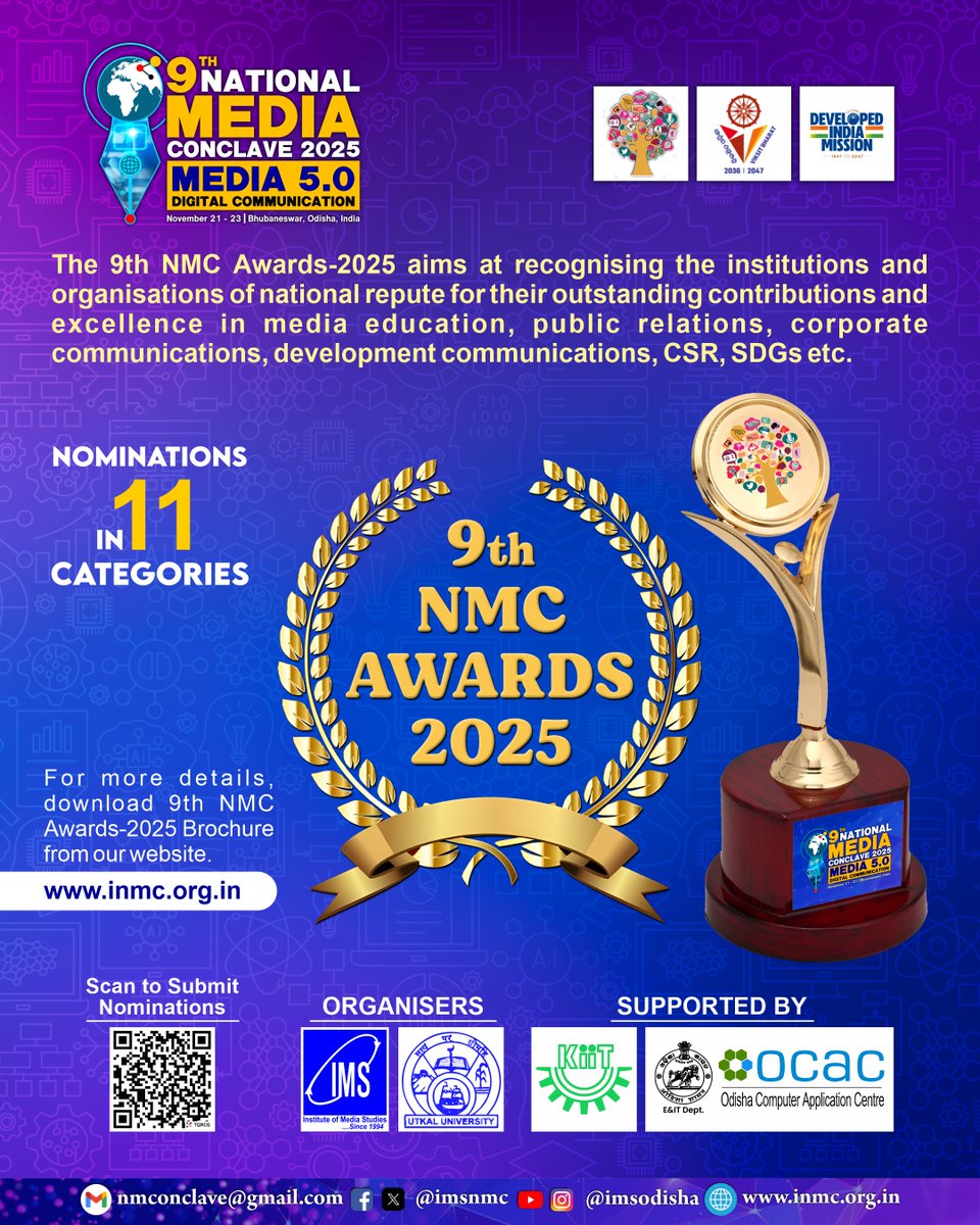 National Media Conclave (NMC) (@imsnmc) on Twitter photo 9th #NMCAwards2025 aims at recognising the institutions and organisations of national repute for their outstanding contributions in different fileds. We invite nominations in 11 categories. 
Visit for Details: inmc.org.in/conclave2025/i…
Submit Nominations: forms.gle/piFvA9FpD4jvu4… 9th #NMCAwards2025 aims at recognising the institutions and organisations of national repute for their outstanding contributions in different fileds. We invite nominations in 11 categories. 
Visit for Details: inmc.org.in/conclave2025/i…
Submit Nominations: forms.gle/piFvA9FpD4jvu4…