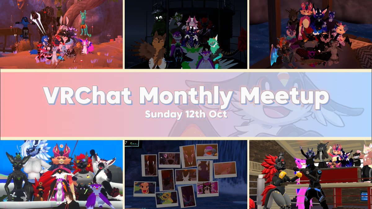 ✨VRCHAT MONTHLY MEET✨   
Oct 12th @ 21:00 BST/UK Time 

VRC Group &amp; discord server is in my caard in profile ^^
I am excited to see yous there!!!
