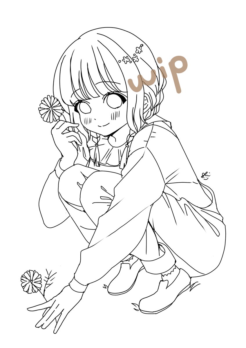 花シリーズの2作目のWIPです🌸 俯瞰アングルで、花を摘む女の子を描い
