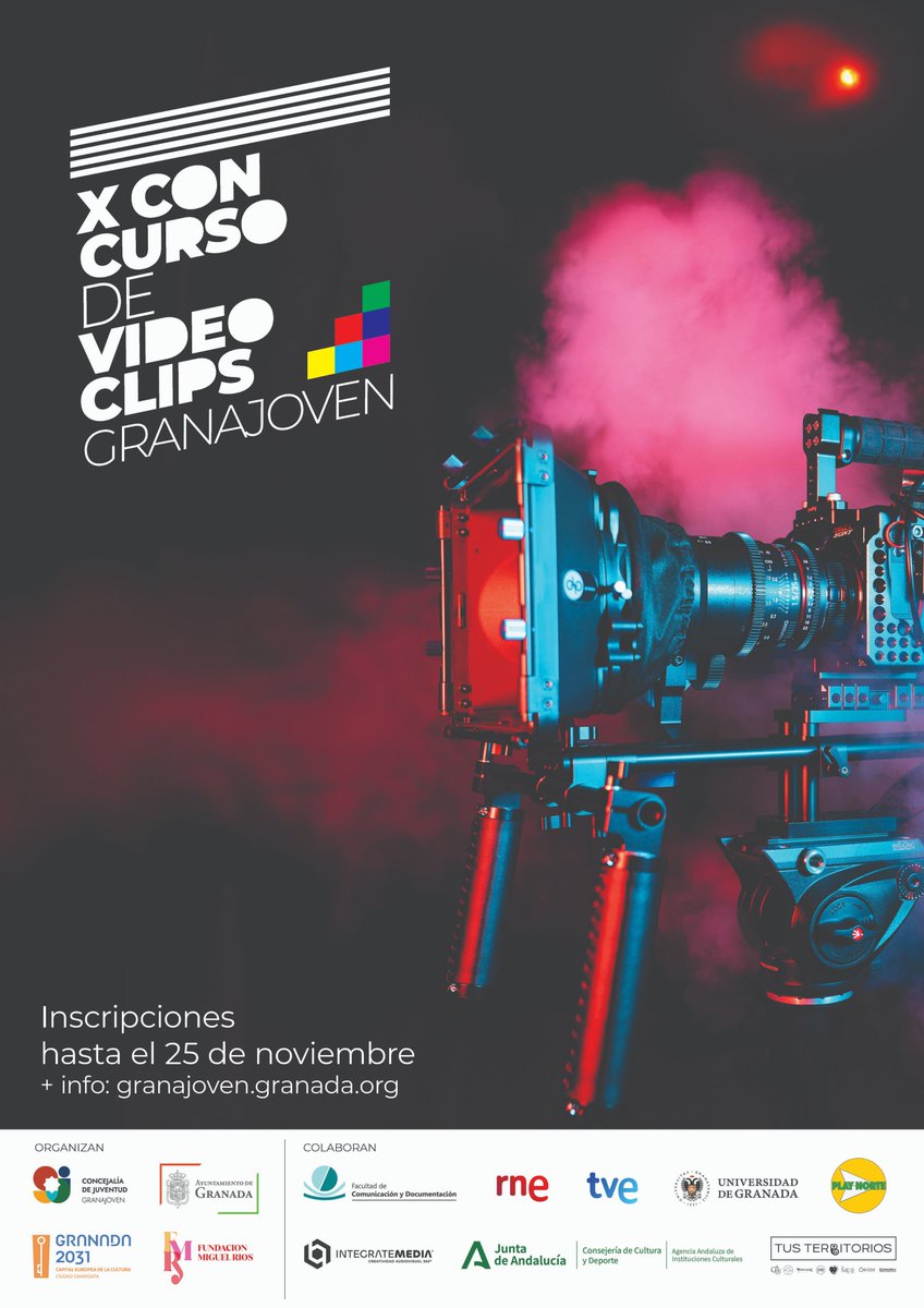 Abierto el plazo de la 10 ed. del Concurso de Video Clips Granajoven.  SI tienes un videoclip para presentar esta es tu oportunidad. Tienes todas la info en nuestra web de granajoven.granada.org

<a href="/aytogr/">Ayuntamiento de Granada</a> <a href="/2031Granada/">2031 Granada</a>  @fundacionmiguelrios #granajoven #talentojoven #videoclips