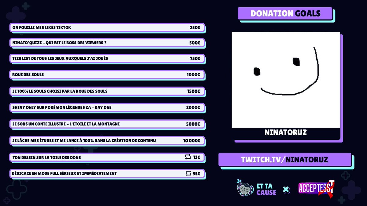 rdv le 10, 11 et 12 octobre sur Twitch pour un stream caritatif organisé par <a href="/EtTaCause/">#EtTaCause2025 / 10 - 11 - 12 OCTOBRE 💙💜</a> afin de récolter des dons pour Acceptess-T 

plein de surprises et de twists à prévoir pour ce week-end,
j’ai hâte de vous voir 🫡