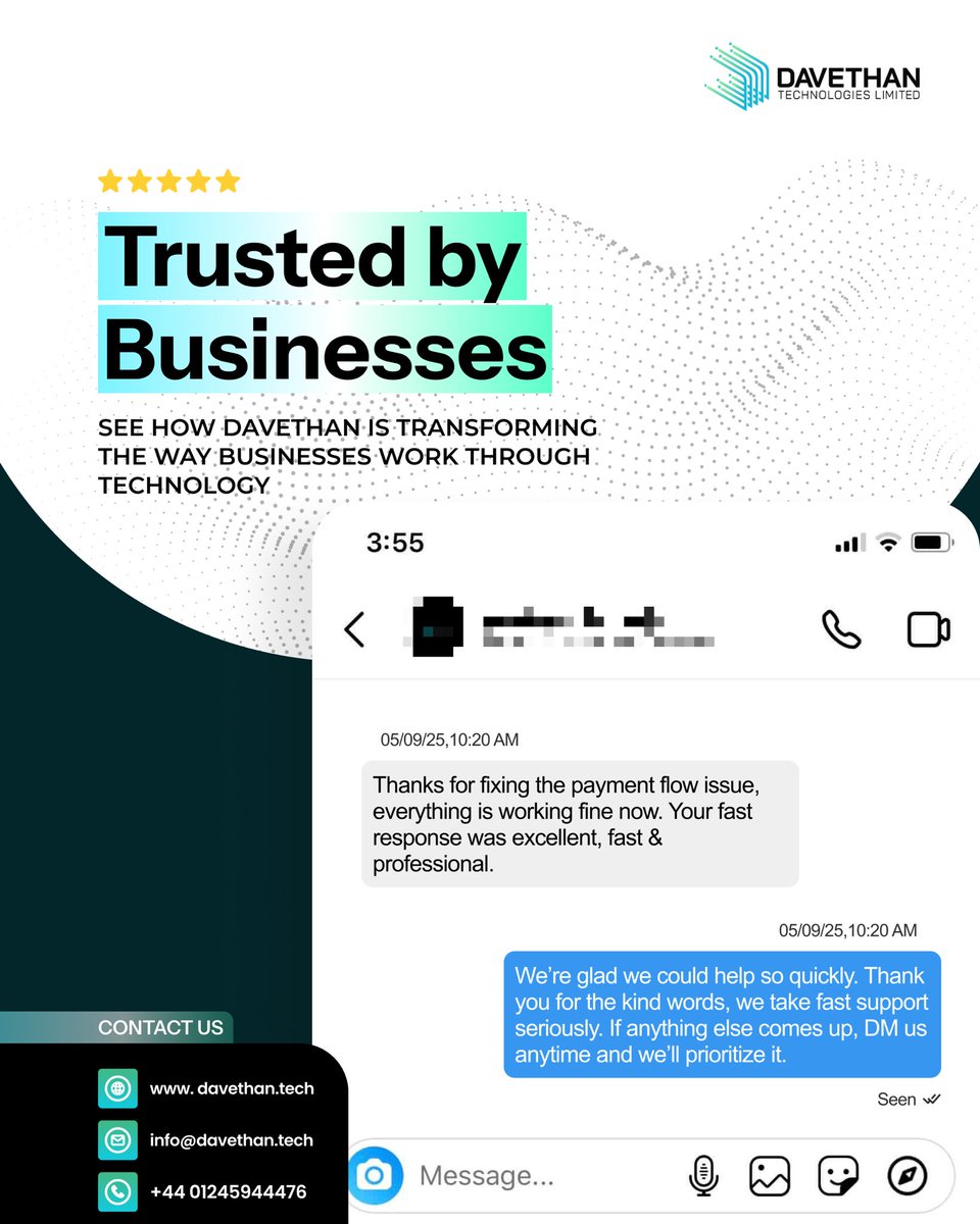 Davethan_Tech's tweet image. We don’t just talk results, our clients do 🖤
From fast support to websites that actually convert, businesses trust Davethan Tech to power their digital systems.

Let’s build something that works for you davethan.tech

#DavethanTech #CustomerSuccess #TechForBusiness