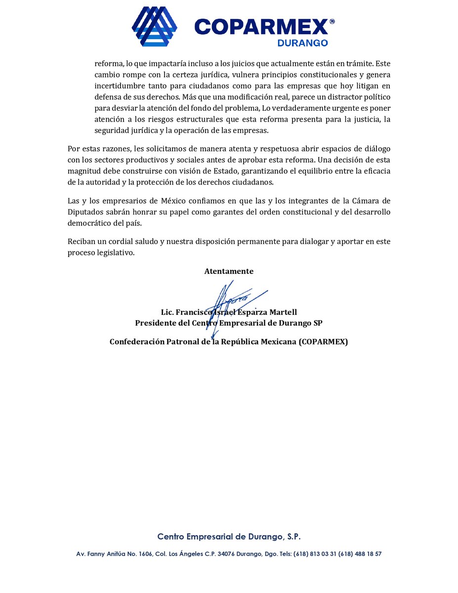 🔵Diputada: <a href="/MarinaVitela_/">Marina Vitela</a> 

Desde #Coparmex le hacemos un llamado a no aprobar la reforma a la #LeyDeAmparo en sus actuales términos, especialmente por el artículo transitorio que permitiría la retroactividad.