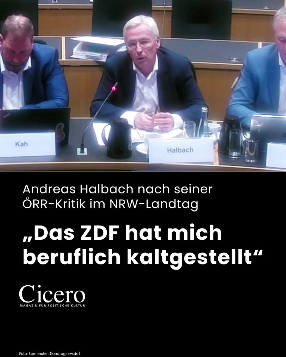 Exklusiv: Wegen seiner öffentlichen ÖRR-Kritik erlebt der <a href="/ZDF/">ZDF</a>-Journalist Andreas Halbach in der Redaktion ein Tribunal, erzählt er im Interview mit Cicero. Die CVDs verweigern nun die Zusammenarbeit – womöglich auf Anweisung von oben.

Interview lesen: tinyurl.com/2cbwb6pm.