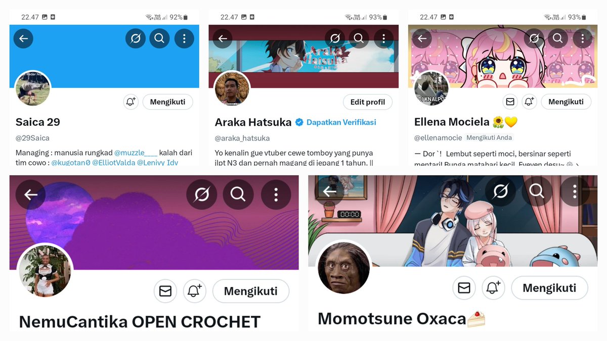 Seketika semua tim cewek ganti foto profil karena kalah wkwk
Team 2 (Cewek )
1. Araka Hatsuka (gue)
2. Momotsune Oxaca (<a href="/MomotsuneOxaca/">Momotsune Oxaca🍰</a>)
3. Saica (<a href="/29Saica/">Saica 29</a>)
4. Nemu Cantika (<a href="/hypersomnemu/">NemuCantika OPEN CROCHET COMMS FOR CF ✨</a>)
5. Ellena Mociela (<a href="/ellenamocie/">Ellena Mociela 🌻💛</a>)
Mohon bersabar ini ujian (seminggu)