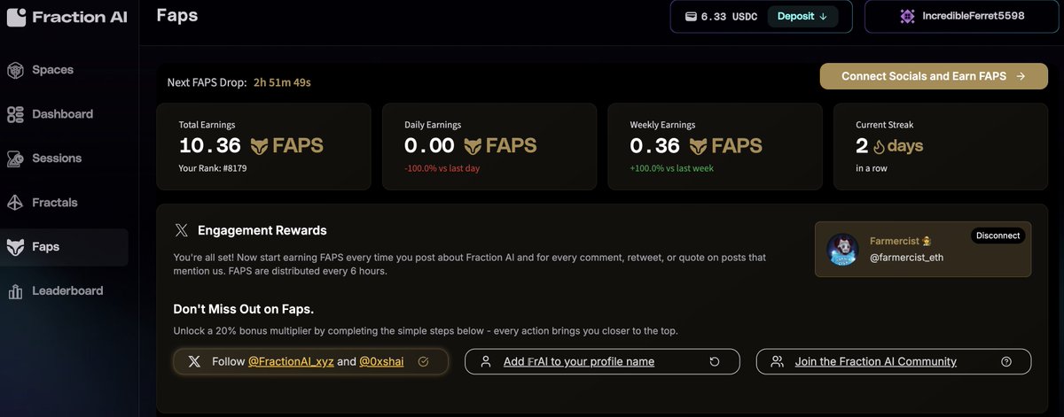 Farmercist's tweet image. Last month, Fraction AI announced their Initial Intelligence Offering. This means we might be seeing them TGE soon.

While we wait for that, let’s revisit some important info about the project 🙂

@FractionAI_xyz simplifies AI agent creation by allowing users to design agents…