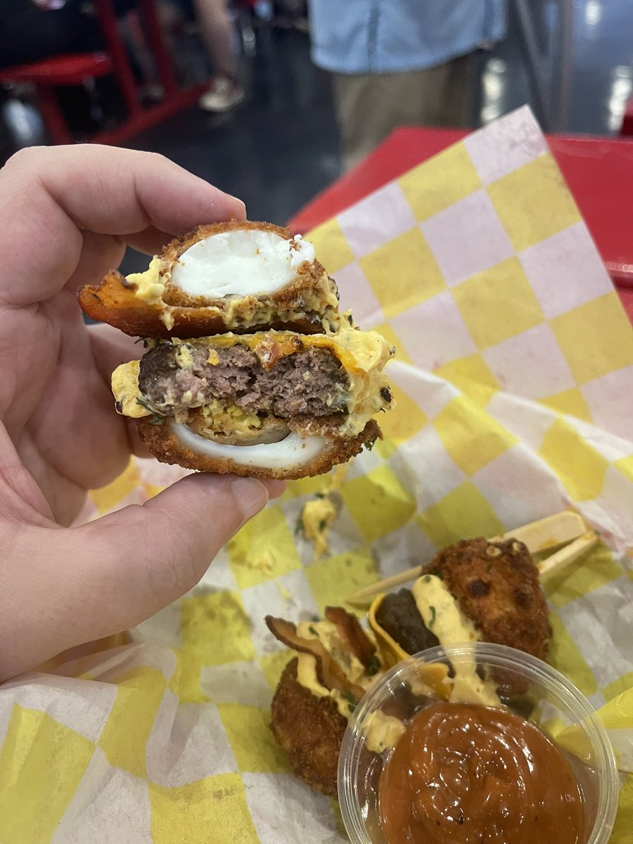 SickosCommittee's tweet photo. Wagyu Bacon Cheeseburger Deviled Egg Slider https://t.co/ldpP8KvRUr