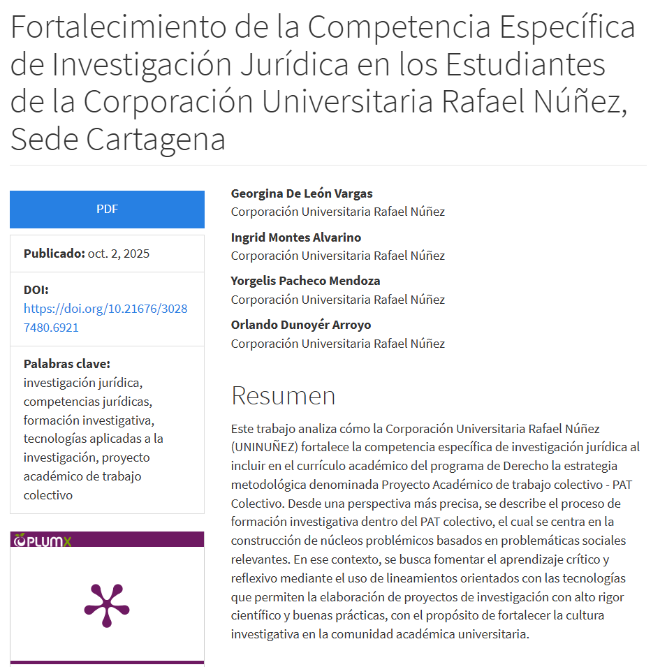 CURNHumanidades's tweet photo. También: "Fortalecimiento de la Competencia Específica de Investigación Jurídica en los Estudiantes de @UNINUNEZ, Sede Cartagena", de las Docentes Mg. Georgina De León V., Mg. Ingrid Montes A., y los estudiantes Yorgelis Pacheco, y Orlando Dunoyér https://t.co/iflIC6PK5O https://t.co/qPaSAo3ytD
