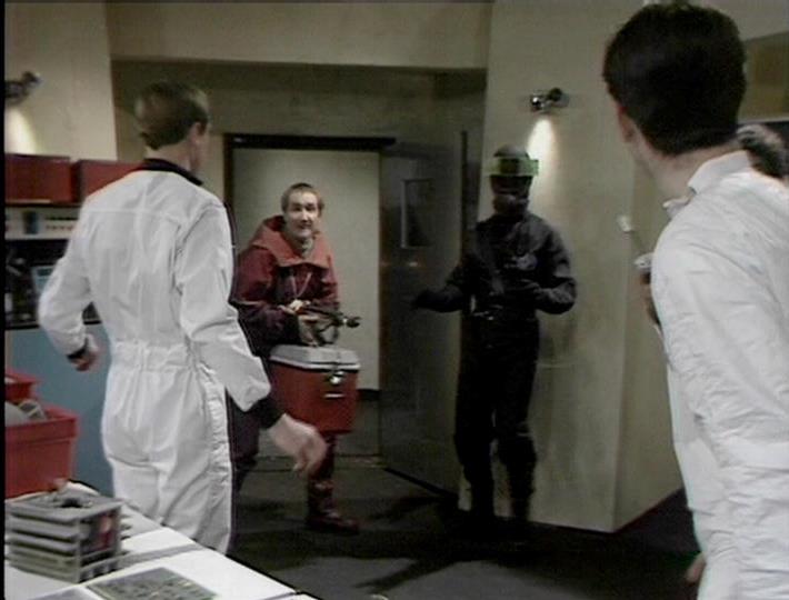 Series A, Episode 06 - Seek-Locate-Destroy

BLAKE:  Stand still! Vila, get his gun. [Vila takes the gun from the guard and herds the others with it.]
VILA:  All right, all of you, over there, against the wall, quickly.