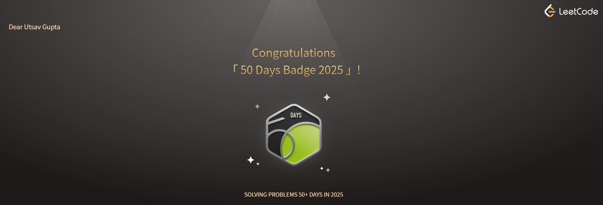 0xdevug's tweet image. 50 days strong on LeetCode 💪🔥
Consistency &amp;gt; Motivation 🚀

#leetcode #DSA