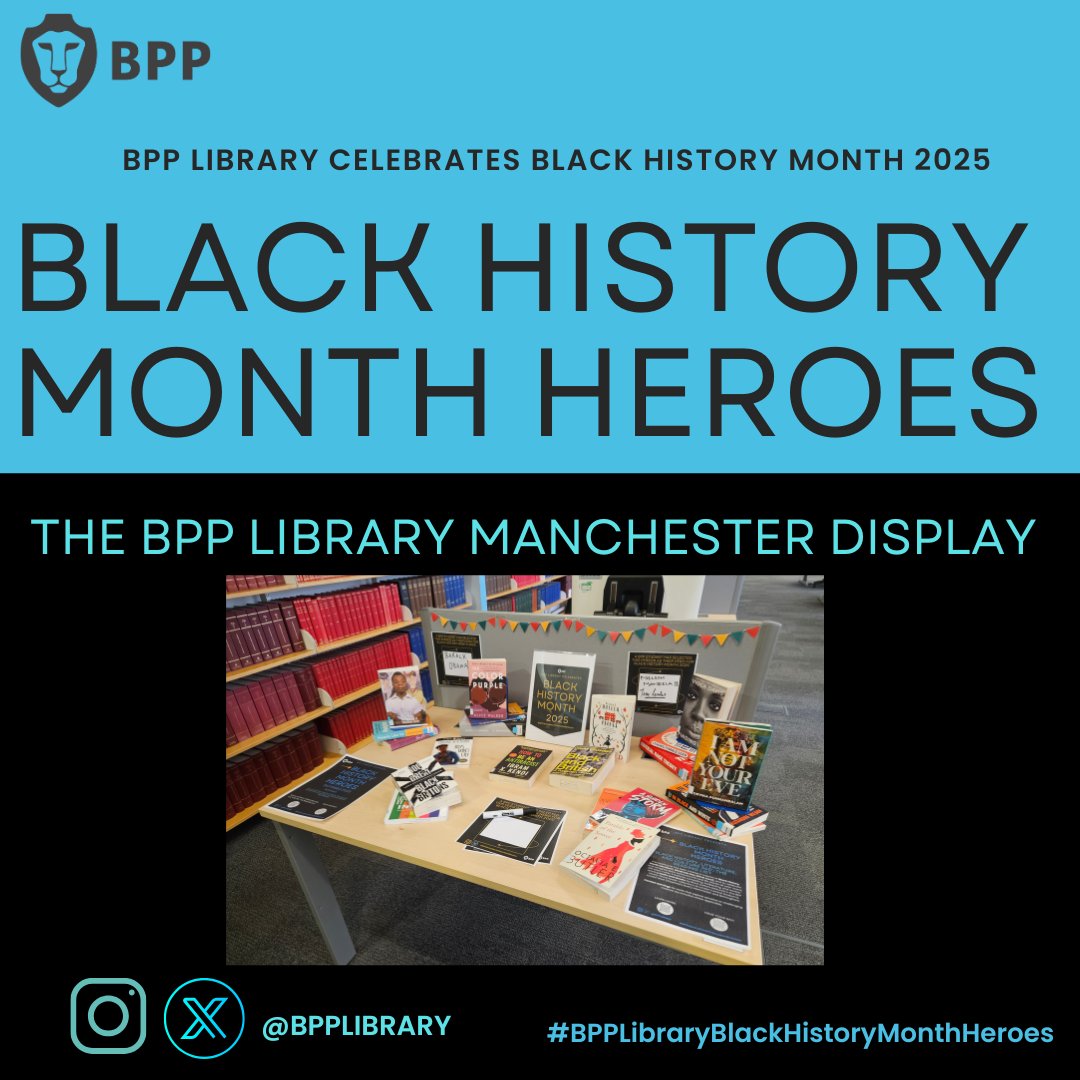 A sneak peek of the brilliant #BPPLibraryBlackHistoryMonthHeroes exhibition at BPP Library Manchester! BPP students: don't miss the opportunity to add your BHM hero to the display!