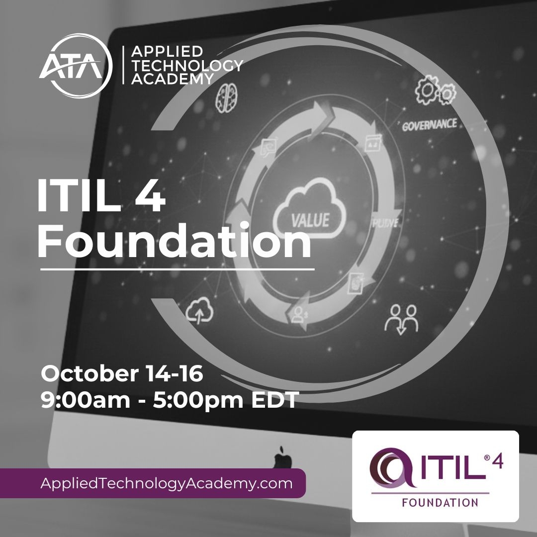 appliedtechac's tweet image. Boost your IT Service Management skills with our @PeopleCert  ITIL 4 Foundation course! 

Join us from October 14-16, 9:00 AM - 5:00 PM EDT, to learn the core concepts of ITIL 4 and understand how to deliver value with modern IT services. This course is perfect for anyone looking…