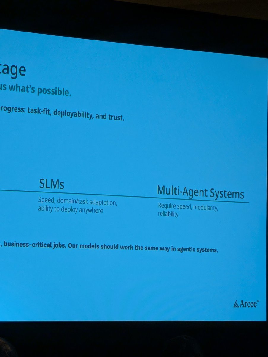 llm_wizard's tweet image. I heard SLMs, speaker introduced from @arcee_ai - low surprise.