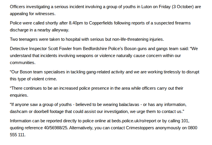 crochetjenny's tweet image. Police appeal following suspected firearms discharge in #Luton    
beds.police.uk/news/bedfordsh…