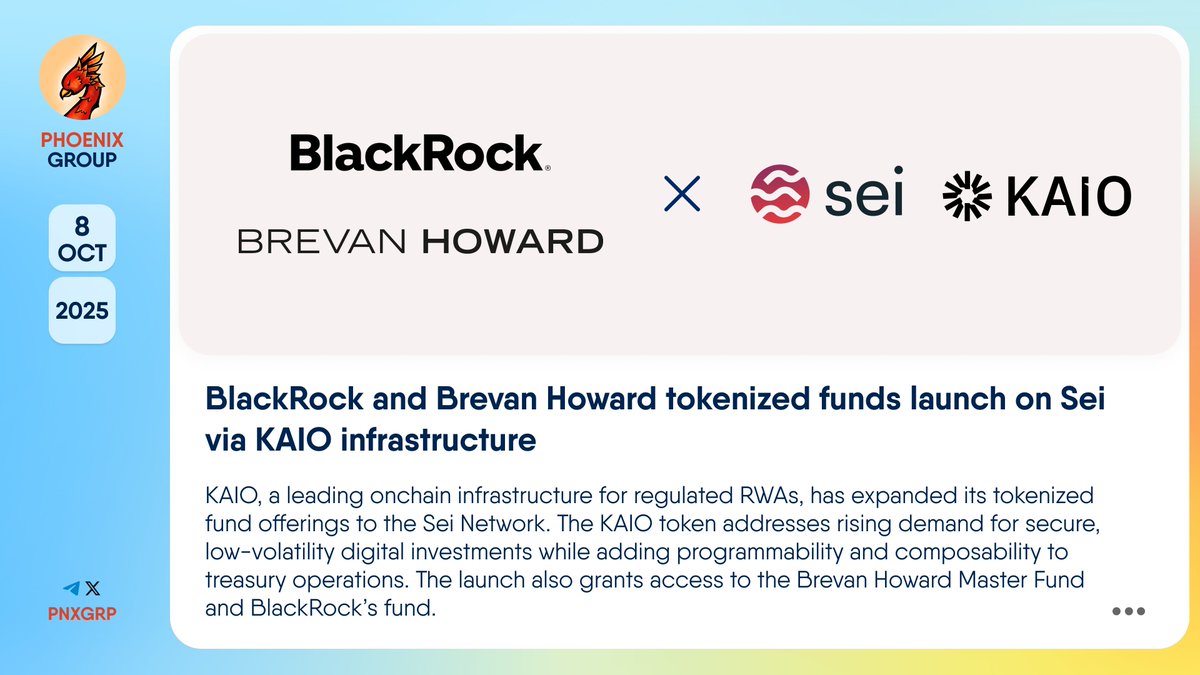 pnxgrp's tweet image. 🔥 @BlackRock and @BHDigitalAssets tokenized funds launch on @SeiNetwork via @KAIO_xyz infrastructure

#KAIO, a leading onchain infrastructure for regulated RWAs, has expanded its tokenized fund offerings to the #SeiNetwork. The KAIO token addresses rising demand for secure,…