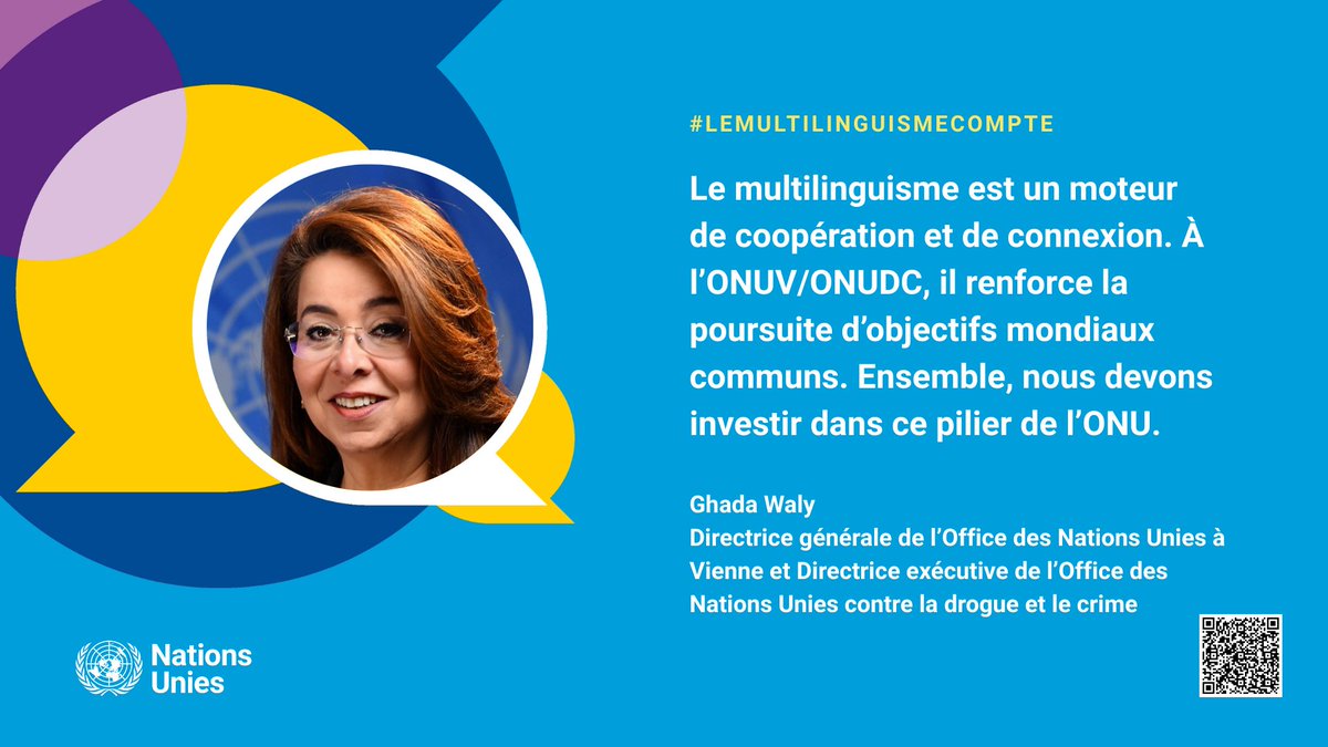 UNDGACM_FR's tweet image. 📣Dans le cadre de notre campagne #LeMultilinguismeCompte, nous partageons les réflexions de nos hauts responsables 🇺🇳 sur l’importance du #multilinguisme.

Voici ce qu’en dit @GhadaFathiWaly, Directrice exécutive de l’ONUDC et Directrice générale de l’ONUV. 👇