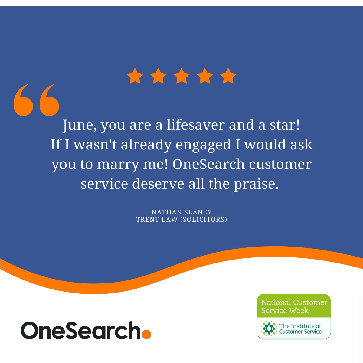 OneSearchDirect's tweet image. Some more customer service feedback we've received, this time from our friends at Trent Law.

At OneSearch, delivering exceptional service is at the heart of everything we do. Let’s continue raising the bar together. 🧡💙

#CustomerService #OneSearch #NCSW2025