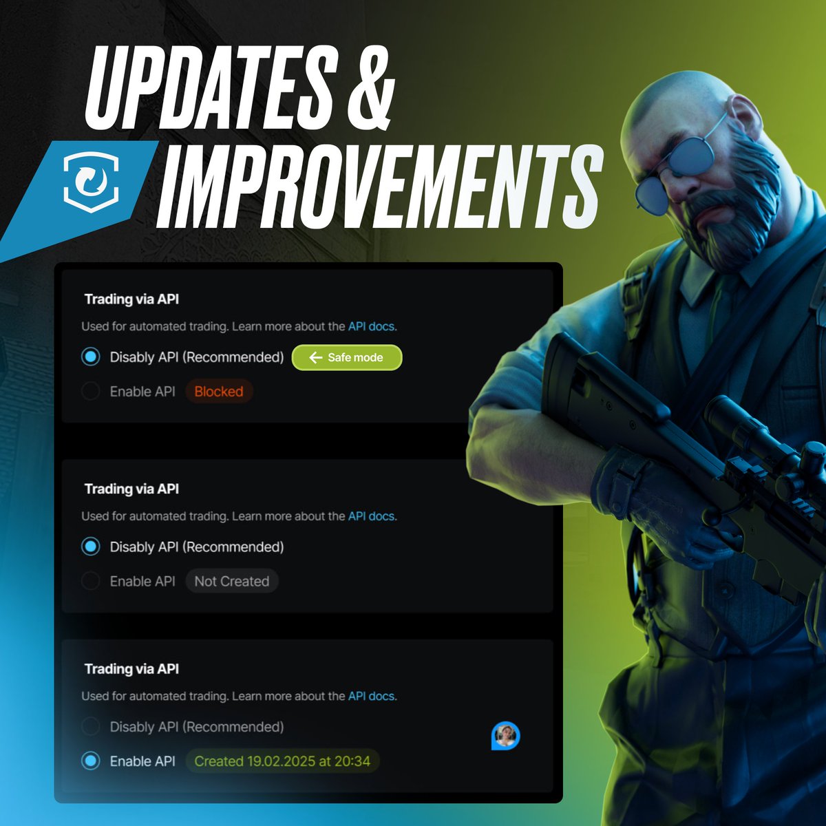 MarketCSGO_DEV's tweet image. We're always improving Market.CSGO for you! Check out the latest updates and fixes we've rolled out.

💬 Got ideas?
Share your thoughts and help us improve on our feedback portal: marketcsgo.featurebase.app

Thank you for being with us! ❤️