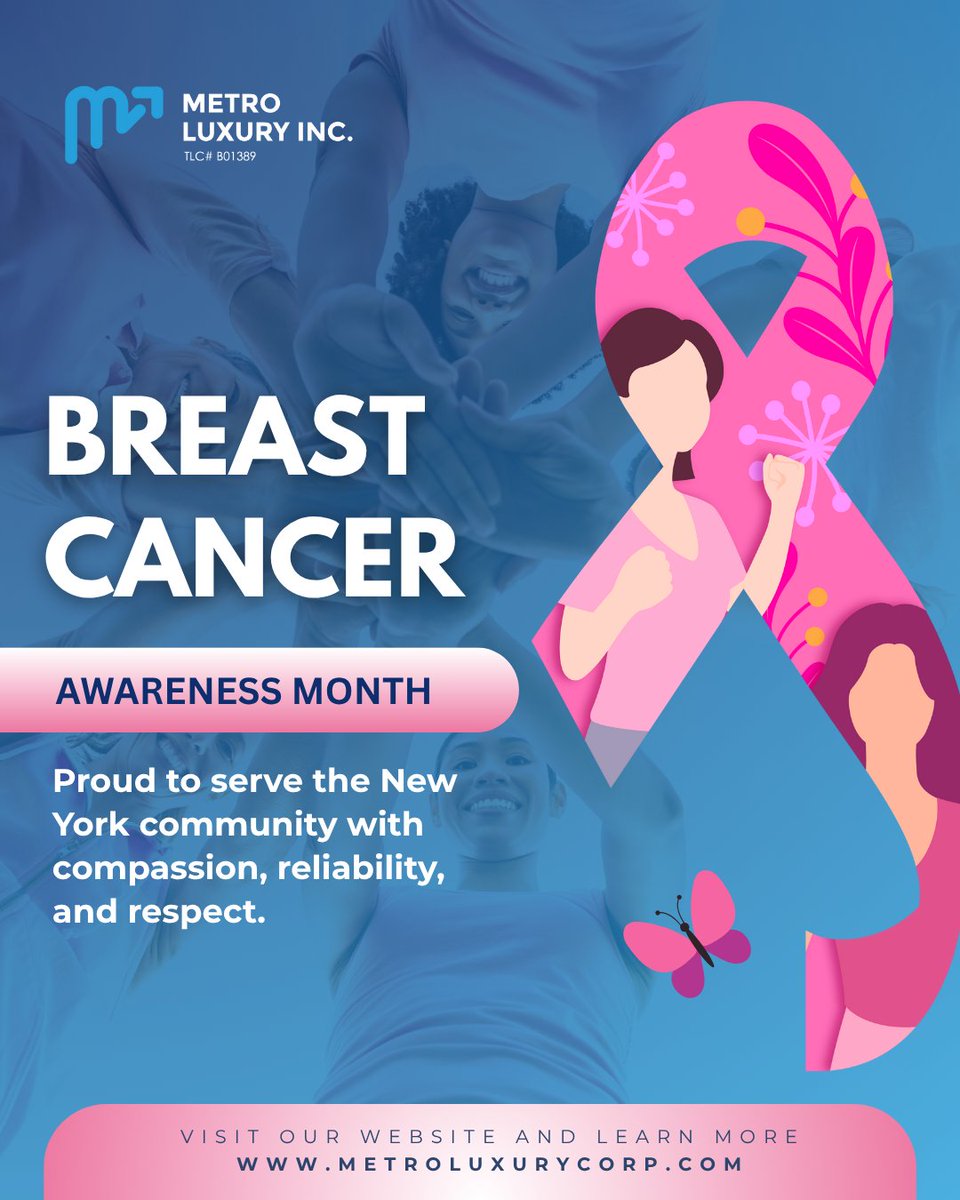 🎀 October is Breast Cancer Awareness Month 🎀
At Metro Luxury, we proudly stand with the fighters, honor the survivors, and remember those we’ve lost.

Together, we drive hope across New York City. 💪💗
#BreastCancerAwareness #MetroLuxury #WeDriveCare #NYC #NEMT #PinkOctober