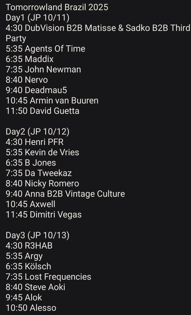 tettyan_edm0922's tweet image. Tomorrowland Brazil 2025 (Japan Time Schedule & Live Streaming URL)
youtube.com/live/msm85wtsY…
#TML
#Tomorrowland
#TomorrowlandBrazil