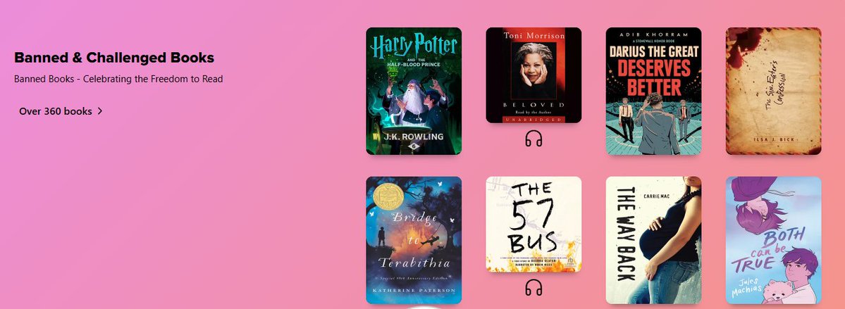 jcsplibraries's tweet image. It&apos;s Banned Books Week. Celebrate the freedom to read with our Banned &amp;amp; Challenged Books collection on Sora. 
#BannedBooksWeek #FreedomToRead