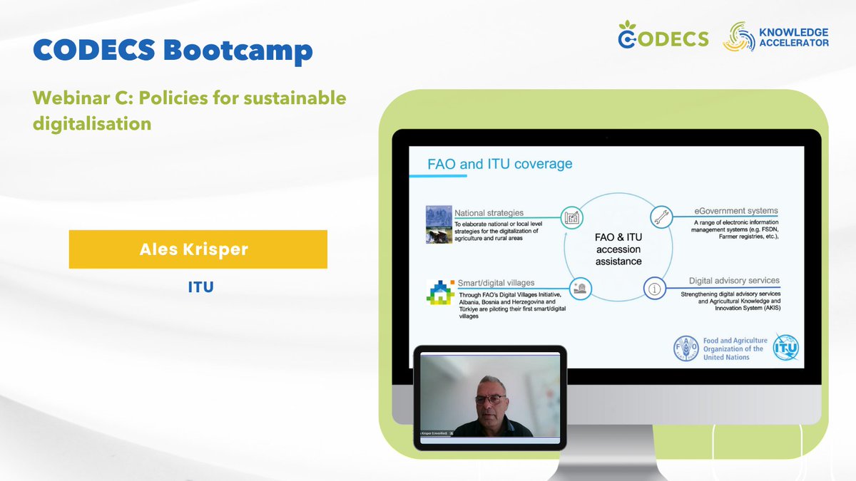 HORIZONCODECS's tweet image. The #CODECS Bootcamp concluded with its 7th Knowledge Accelerator webinar: Policies for Sustainable Digitalisation.
🌾 Ales Krisper (@ITU ) stressed the need for policy coherence & adaptive governance to integrate digitalisation in the new #CAP.
Blanca Casares & Raquel Pastor…