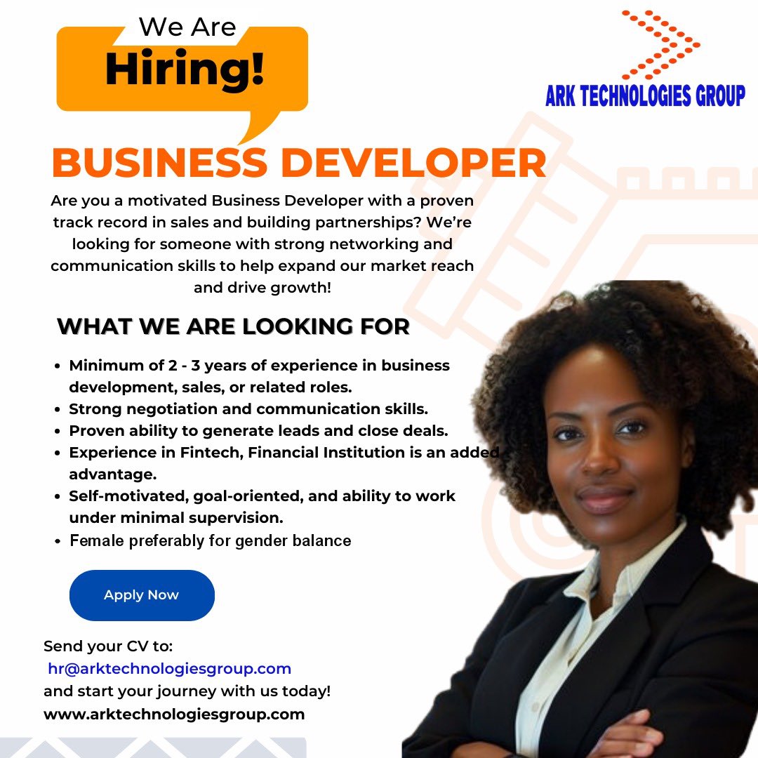 ark_techgroup's tweet image. BUSINESS DEVELOPER

Are you a driven Business Developer with a strong sales record and partnership-building skills? Join us to expand our market and drive growth!
Send your CV to hr@arktechnologiesgroup.com
