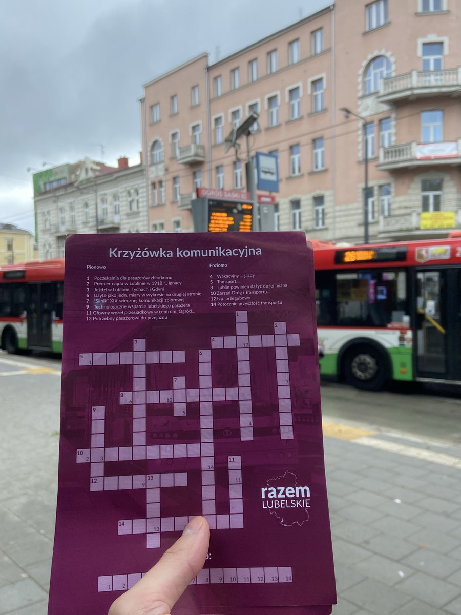 🌤️ Halo Lublinianie, mamy dla Was krzyżówkę, która trochę umili Wam czas oczekiwania na spóźniony autobus czy trolejbus. Wypatrujcie nas na przystankach autobusowych 🚐