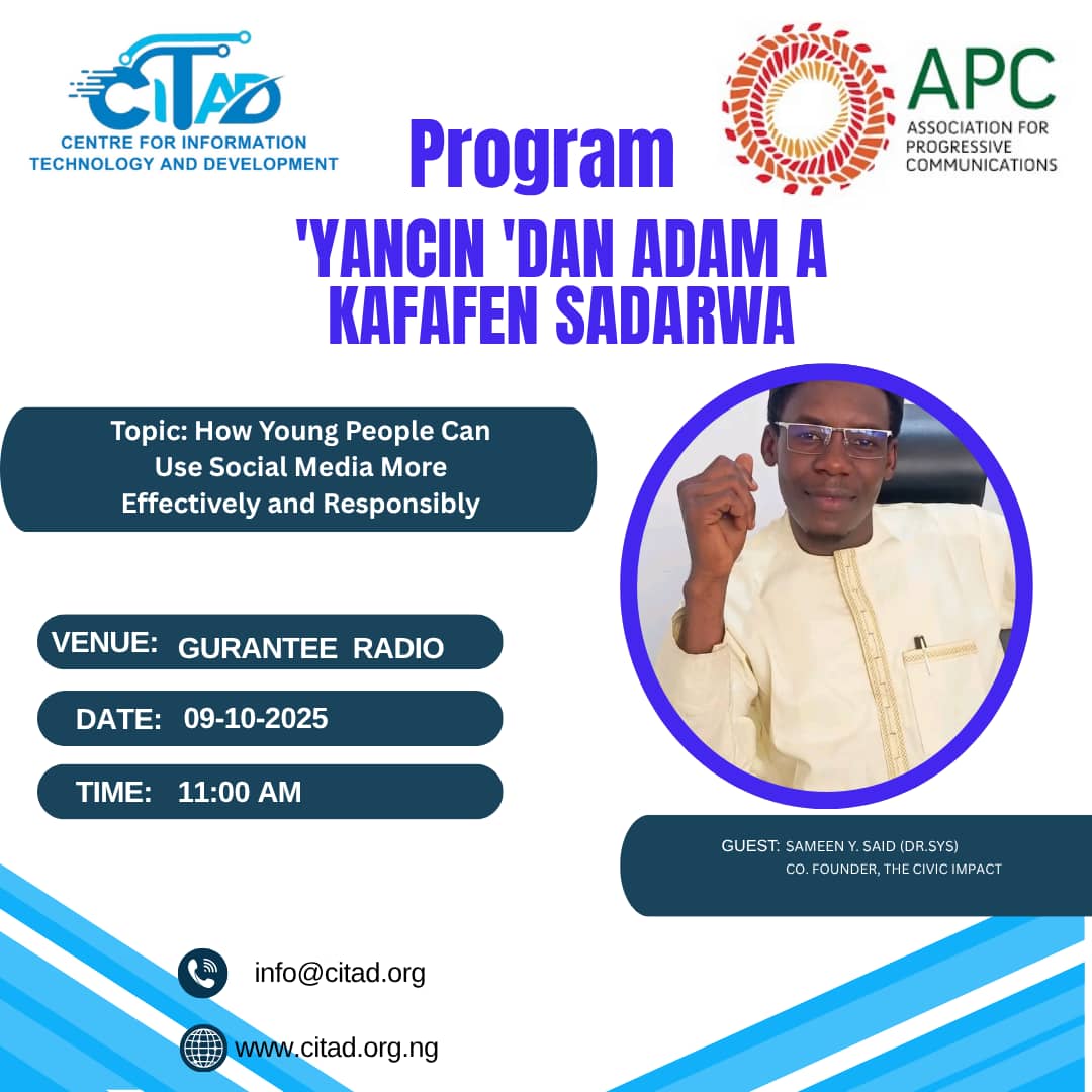 Join us in our radio program tomorrow as we discuss Digital Rights related issues every Thursday at Guarantee FM Kano  11am . We will be discussing "How Young People Can Use Social Media Effectively and Responsibly" with Sameen Y. Sa'id, ED, The Civic Impact <a href="/a_sabo12/">Ali Sabo</a> <a href="/YZYau/">Yunusa Ya'u</a>