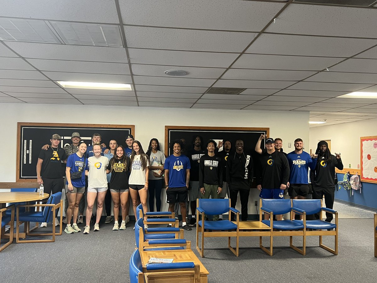 Angelo State Athletics (@angeloathletics) on Twitter photo Some of our student-athletes read and passed out books this morning at Trinity Lutheran School!
#GoAsARam #RamFam Some of our student-athletes read and passed out books this morning at Trinity Lutheran School!
#GoAsARam #RamFam