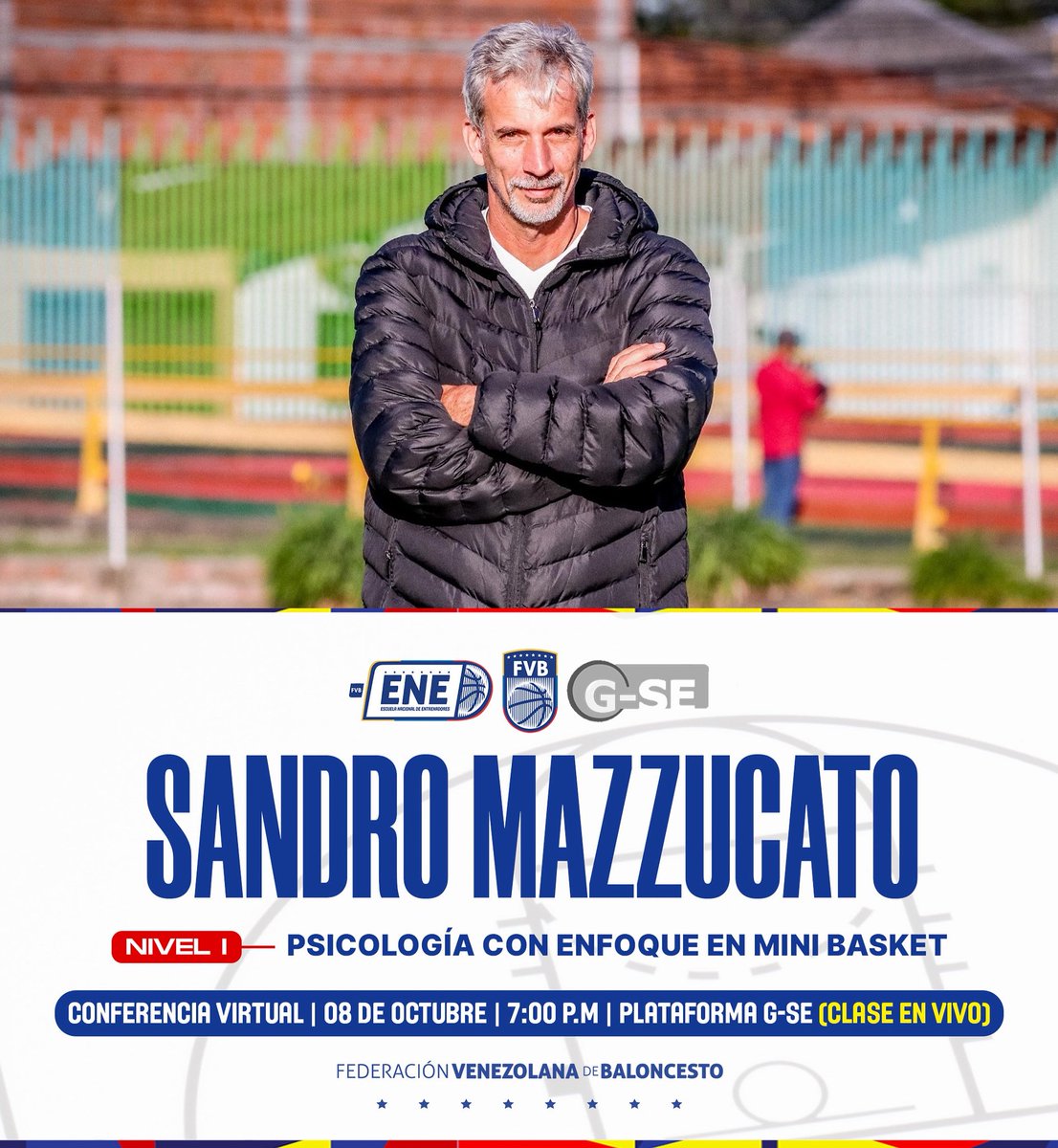 ene_fvb's tweet photo. 👩🏽‍🏫 La décima clase del nivel I - cohorte 2025 será dictada por el psicólogo clínico y deportivo venezolano Sandro Mazzucato. 

💻 En vivo por la plataforma G-SE.
📆 Miércoles 08 de octubre.
⏳ 7:00 p. m.

🏀 Tema: psicología con enfoque en mini basket. 

#ENE https://t.co/QpCusAOOtw