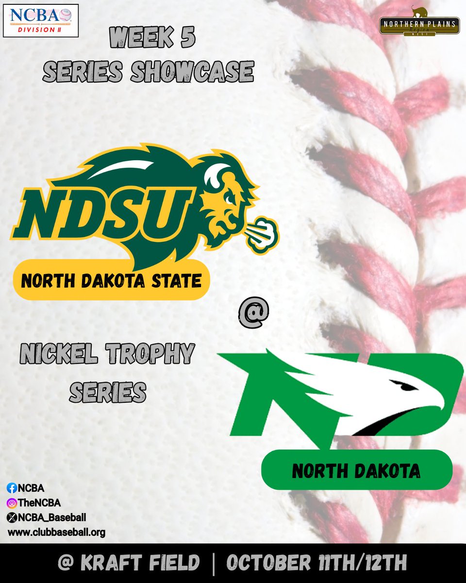 NCBA_Baseball's tweet photo. 🚨Series Showcase🚨

For this week’s spotlight matchup, we got a good in state rivalry series: @NDSUclubbsb vs. @undclubbaseball 🔥

Who’s taking the series??? 👀⚾️

#ncba #seriesshowcase #clubbaseball #roadtoalton #northdakota #northdakotastate #baseball #ndsuclubbaseball #undclubbaseball