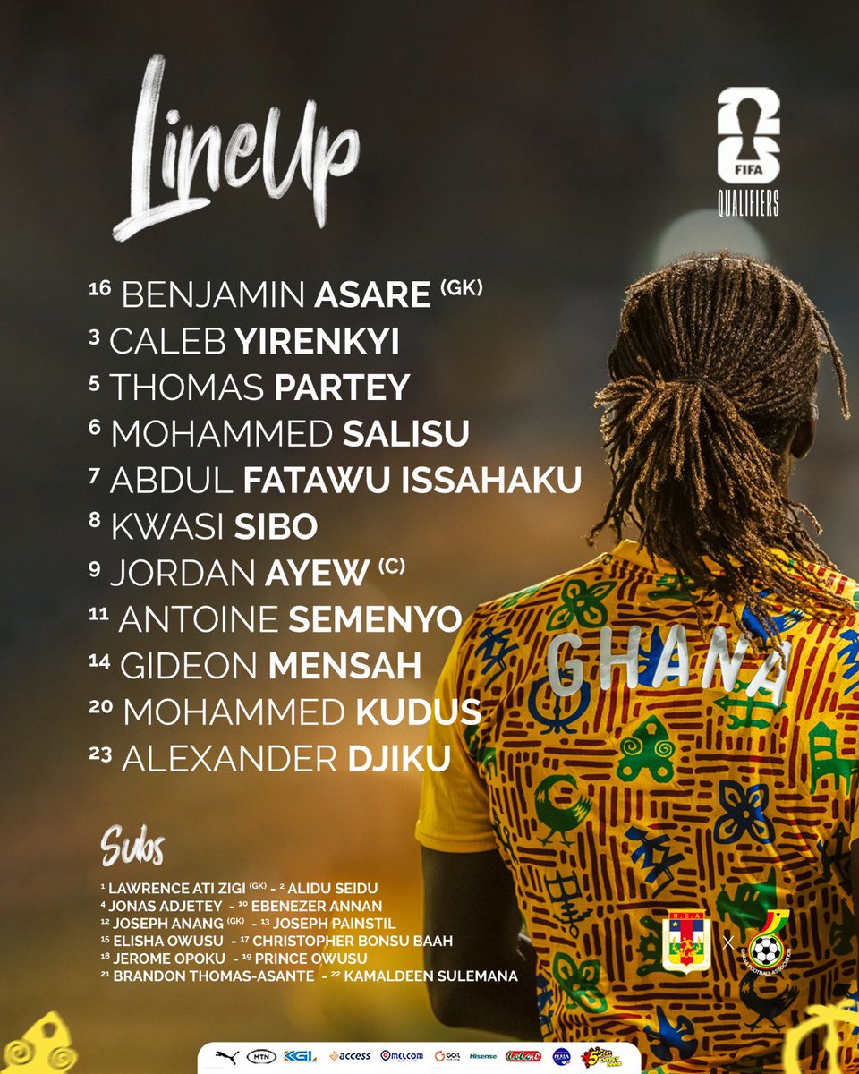 This is Ghana's starting line up to face CAR tonight? 

Who is the key exclusion? Do you like it? 

#GHANA #BlackStars #WorldCupQualifiers