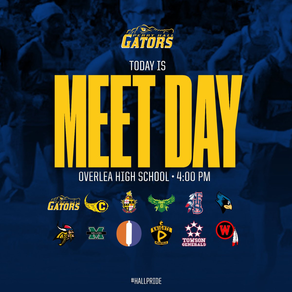 Follow our Gator cross country athletes as they compete at Overlea today!  Race start will be at 4:00 PM!  #hallpride