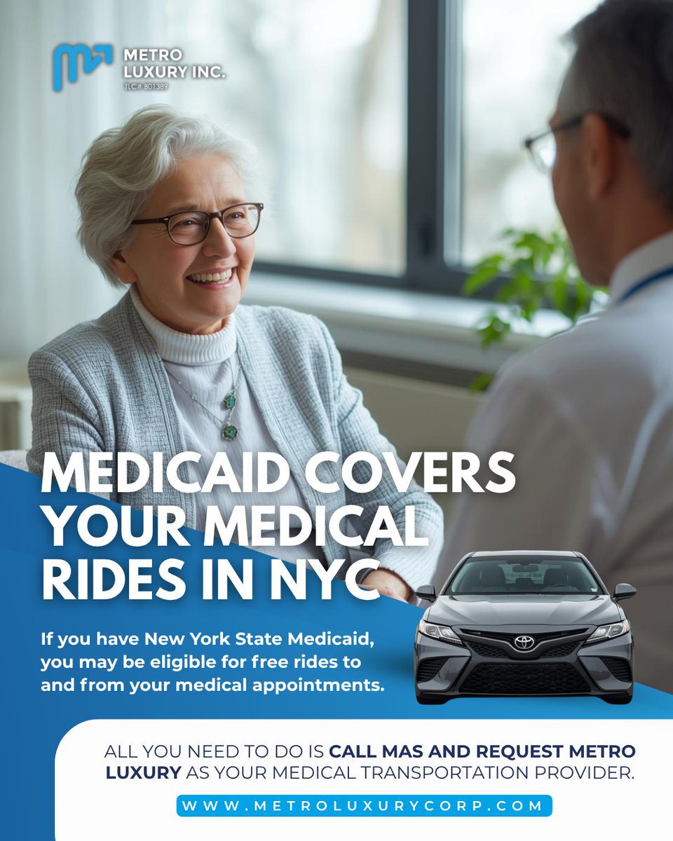 Getting to your medical appointments shouldn’t be a struggle.
If you have Medicaid in New York, your ride is already covered! 🚐
#MetroLuxury #MedicaidCovered #NEMTService #HealthcareTransportation #SeniorCare #NYCHealth