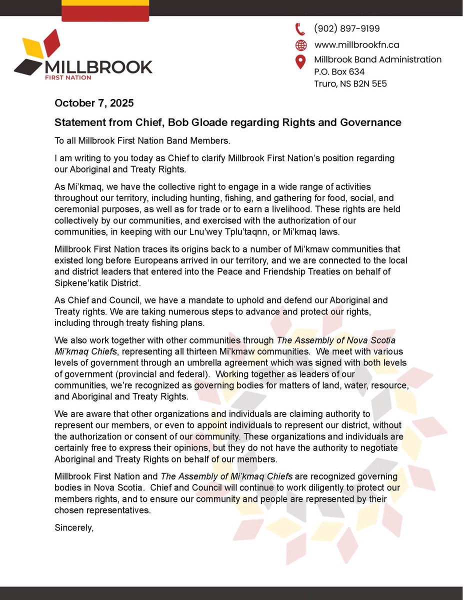 Statement from Chief Bob Gloade regarding Rights and Governance