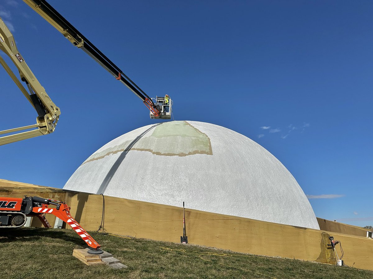 Looks like all we need is a bucket lift to put a man on the Moon! 🌒 

The museum is undergoing outdoor renovations. Our iconic dome is getting a thorough cleaning and a fresh coat of paint.

In addition, the exterior walls are being resealed and painted a new gray color!