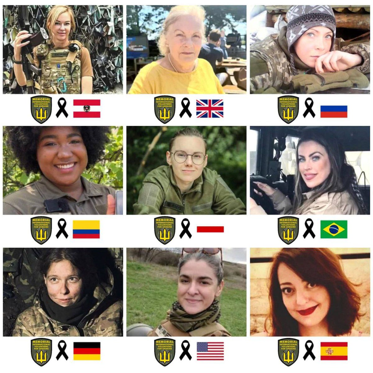 nexta_tv's tweet photo. Women and War: The Faces of Courage That Crossed Borders for Ukraine

They came not for fame, not for medals — but because silence was impossible.

When the war broke out, these women didn’t look away. Soldiers, medics, humanitarians — they stepped into a battlefield that wasn’t theirs, and made it theirs through courage.

🇦🇹 Natalia Frauscher — Austria
🇬🇧 Annie Lewis Marffy — United Kingdom
🇷🇺 Olga Simonova — Russia
🇨🇴 Nanis Mayerli R. Castañeda — Colombia
🇧🇾 Maryia Zaitsava — Belarus
🇧🇷 Thalita do Valle — Brazil
🇩🇪 Diana Savita Wagner — Germany
🇺🇸 Uliana S. Voytovich Nielsen — USA
🇪🇸 Emma Igual — Spain

They fought, healed, delivered aid, and saved lives — proving that bravery knows no gender and no borders.

🌻 They will never be forgotten.
In a war defined by destruction, they showed the world what creation looks like: compassion, solidarity, and defiance in the face of death.