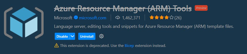 JohnLokerse's tweet image. ⚠️ Azure Resource Manager (ARM) extension for @code is now officially deprecated! Microsoft now recommends that you use the Bicep extension instead.

#MVPBuzz #azure #azurebicep