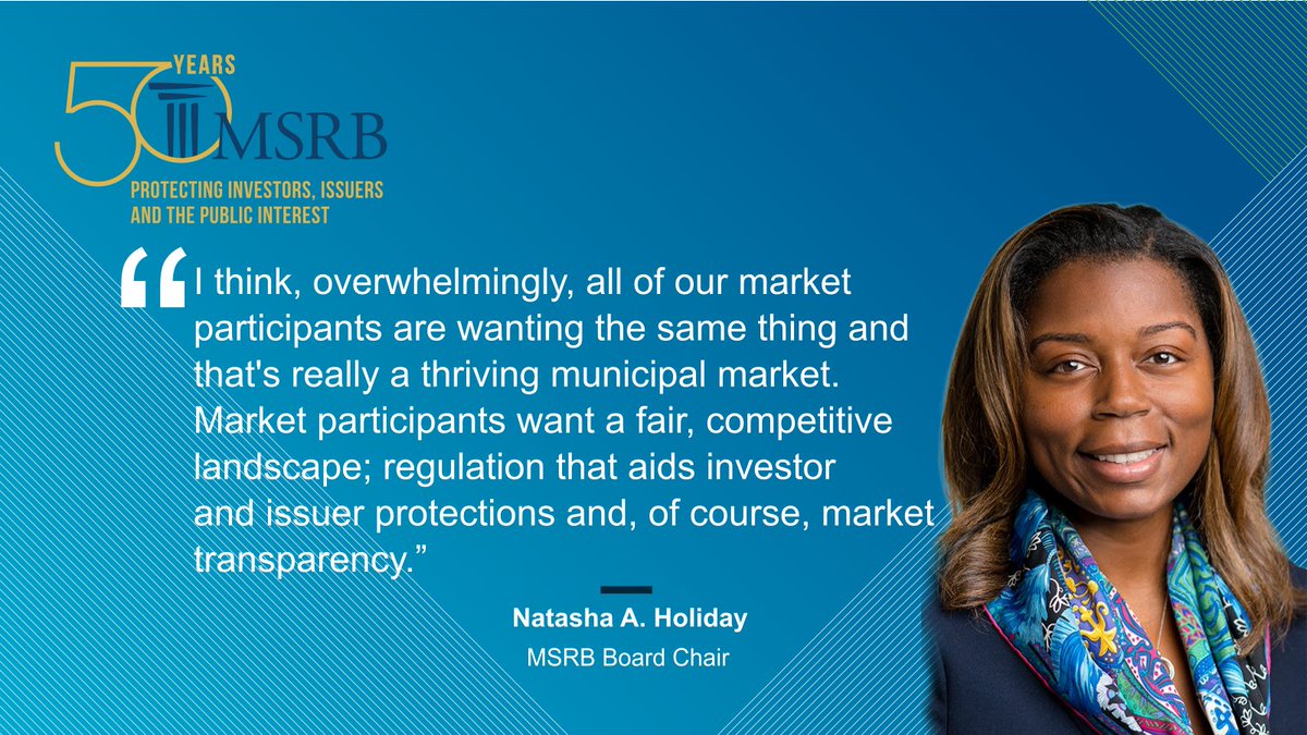 Incoming MSRB Chair Natasha A. Holiday sat down with the Bond Buyer and discussed her journey into the municipal securities industry and outlined key MSRB initiatives for the year ahead. Find out more: bondbuyer.com/news/natasha-h…