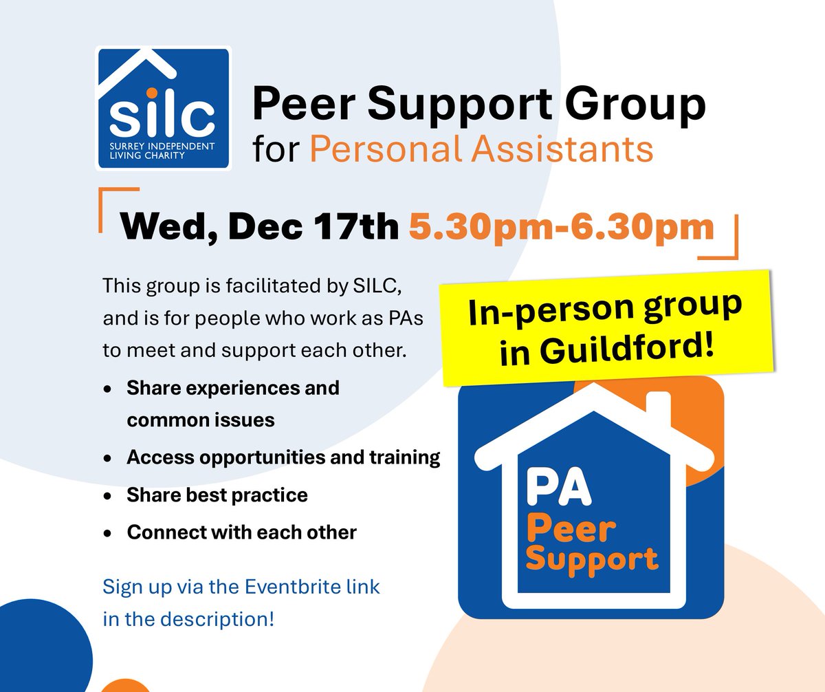 Support_Finder's tweet image. Our next facilitated IN-PERSON peer support group for PAs to meet and support each other is on 17th December at 5.30pm. Sign up via Eventbrite: eventbrite.co.uk/e/pa-peer-supp….

#PeerSupport #PersonalAssistant #CareGiver #CareGiverSupport