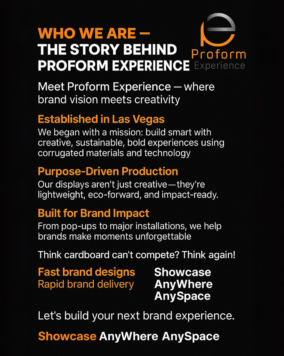 ProformExp's tweet image. Meet Proform Experience 🎨✨ where creativity meets strategy! From Las Vegas, we turn corrugated materials &amp;amp; smart tech into eco-forward, impact-ready displays 🌿📦
💥 Ready to wow? Let’s build together!

#ProformExperience #BrandActivation #CreativeDisplays #PopUpMagic