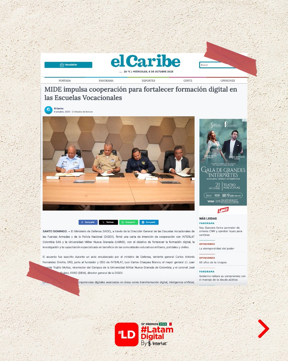 _LatamDigital's tweet image. Desde @Interlat, reafirmamos nuestro compromiso de acompañar a las instituciones públicas y privadas que apuestan por la transformación digital como eje para el desarrollo y la competitividad en la región. 🌎💻 

Leer más           elcaribe.com.do/panorama/pais/…
