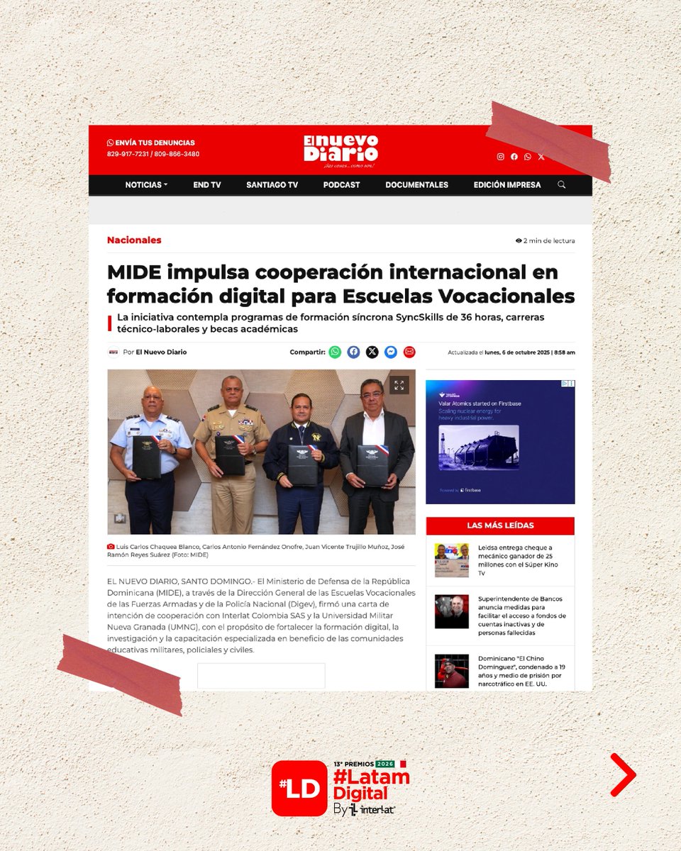 _LatamDigital's tweet image. Gracias a @elnuevodiariord por la cobertura.

@DigevRD 
@MDefensaRD 

Leer más: elnuevodiario.com.do/mide-impulsa-c…