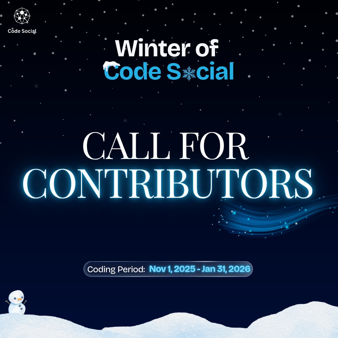 codesocial_tech's tweet photo. 🚀 Call for Contributors!

Collaborate. Contribute. Code. 🌍

Make your mark in open-source this winter.

📅 Nov 1, 2025 – Jan 31, 2026
👉 https://t.co/7EScMUOj3q

#WinterOfCodeSocial #WOCS  #OpenSource #CodingCommunity #Developers #TechForGood https://t.co/BD9TU7xQM5